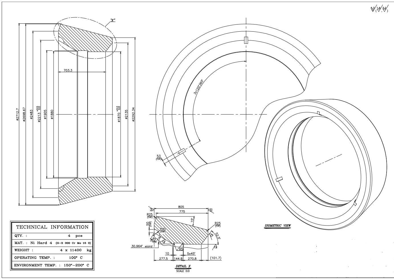 Ni-Hard 4 Grinding Roller Wearing Parts for Cement Mills